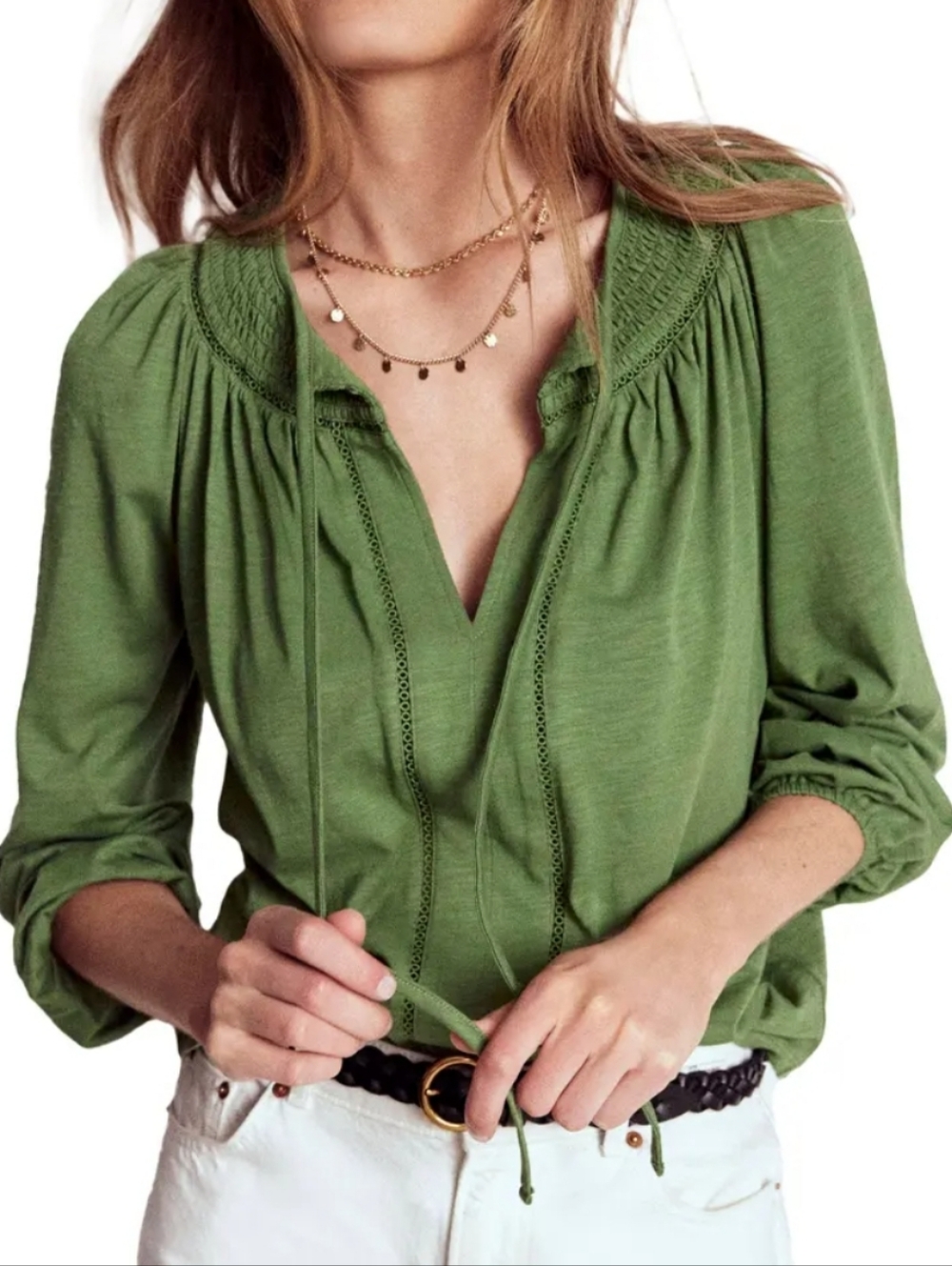 Boden Georgia Smocked Jersey Top Women's 0 Green
